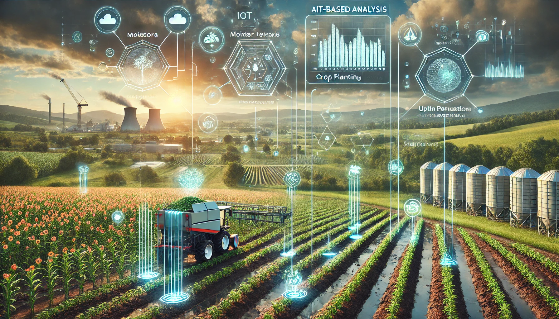 Automated Farming: Sensors, AI, and robotics optimize planting, harvesting, and decision-making in agriculture.