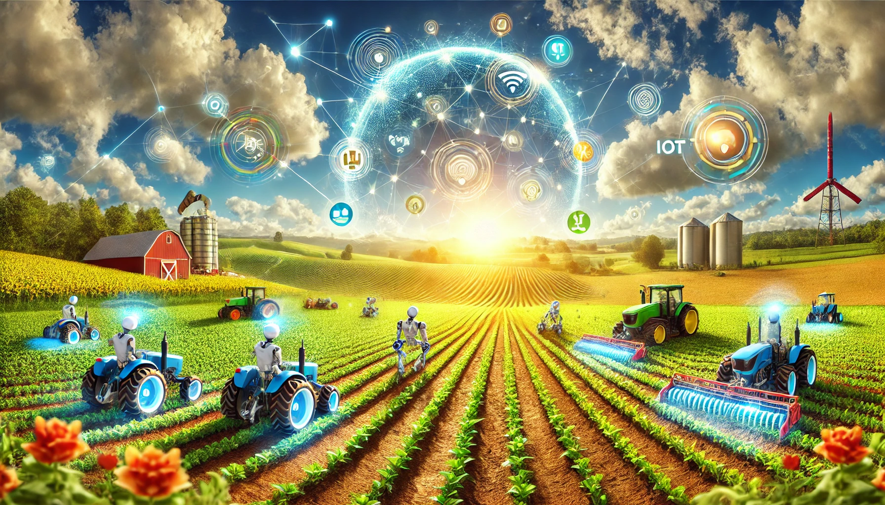 Automated agriculture systems using IoT and robotics boost food security and global crop yields.