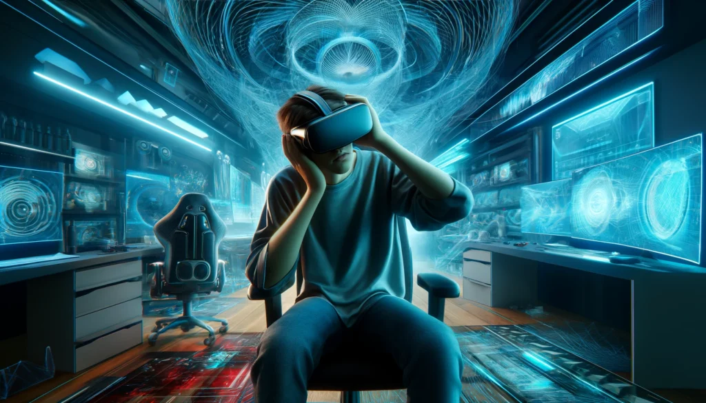 Person experiencing motion sickness while using a virtual reality headset – Virtual Reality and Motion Sickness