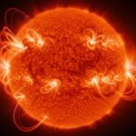 High-resolution 3D render of the Sun showing solar flares and corona