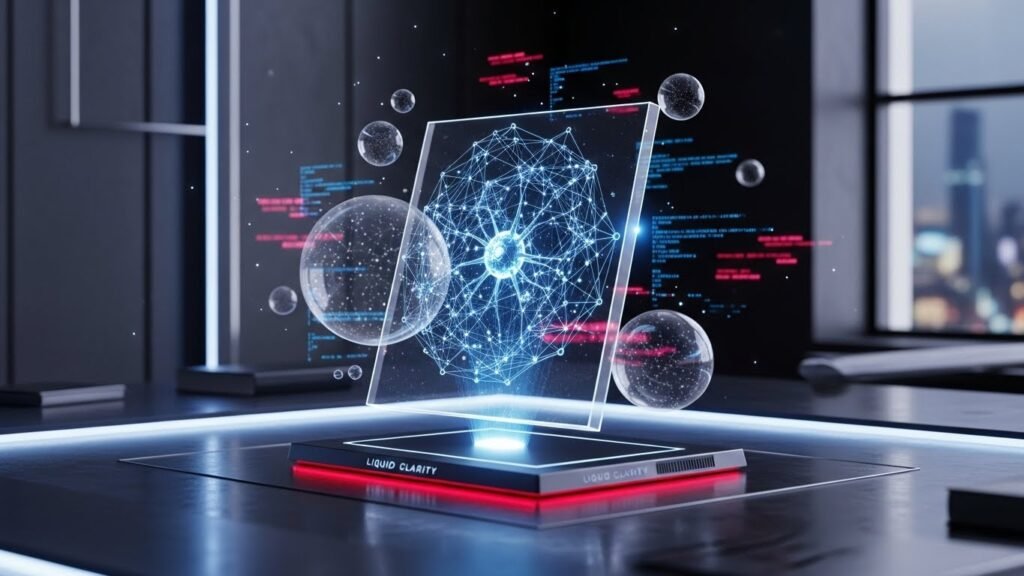 Futuristic 3D digital magazine with a holographic neural network cover, representing the next era of AI journalism at Lit AI Inc Magazine.