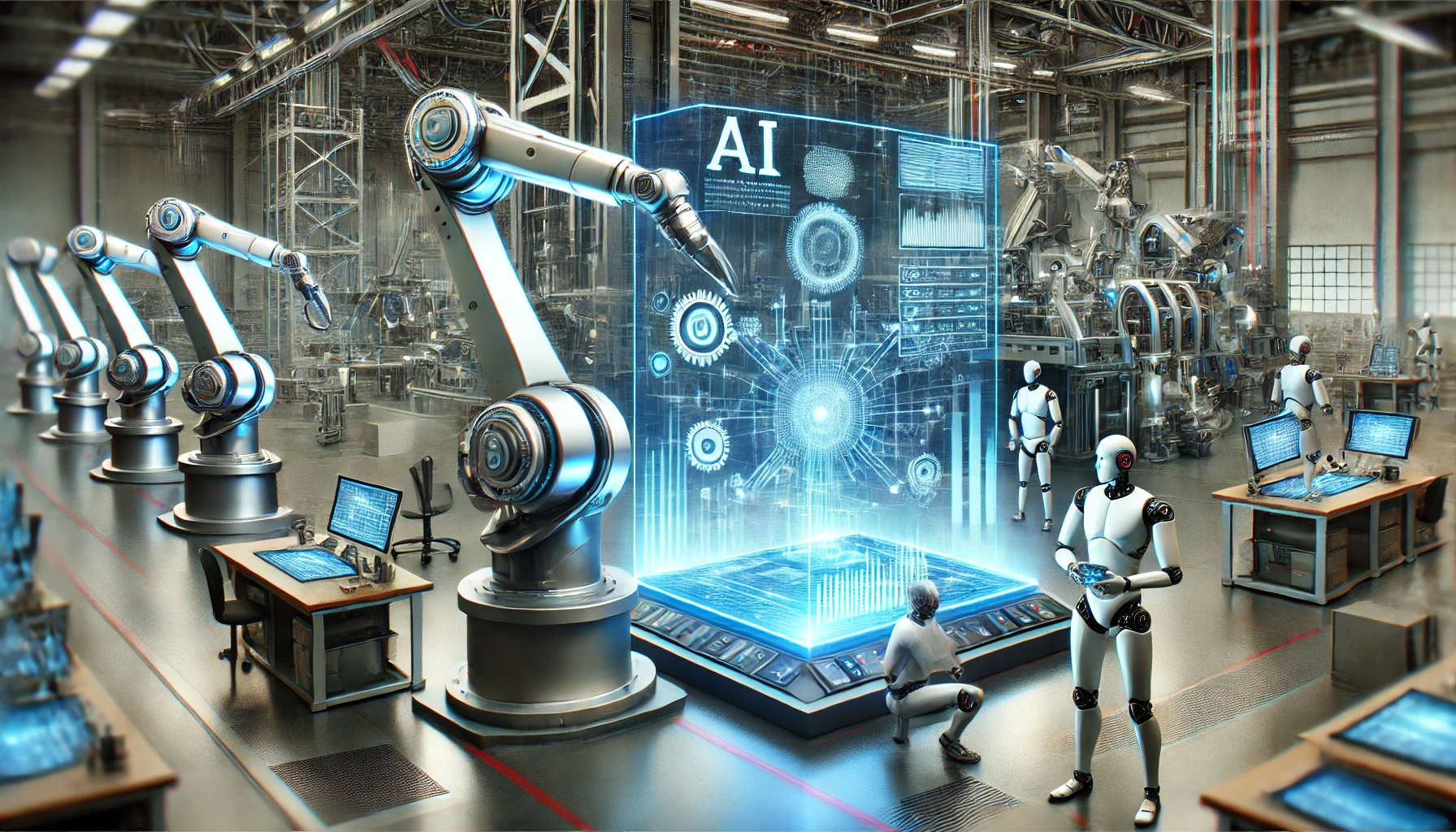 Advanced AI automation systems in a futuristic industrial setup.