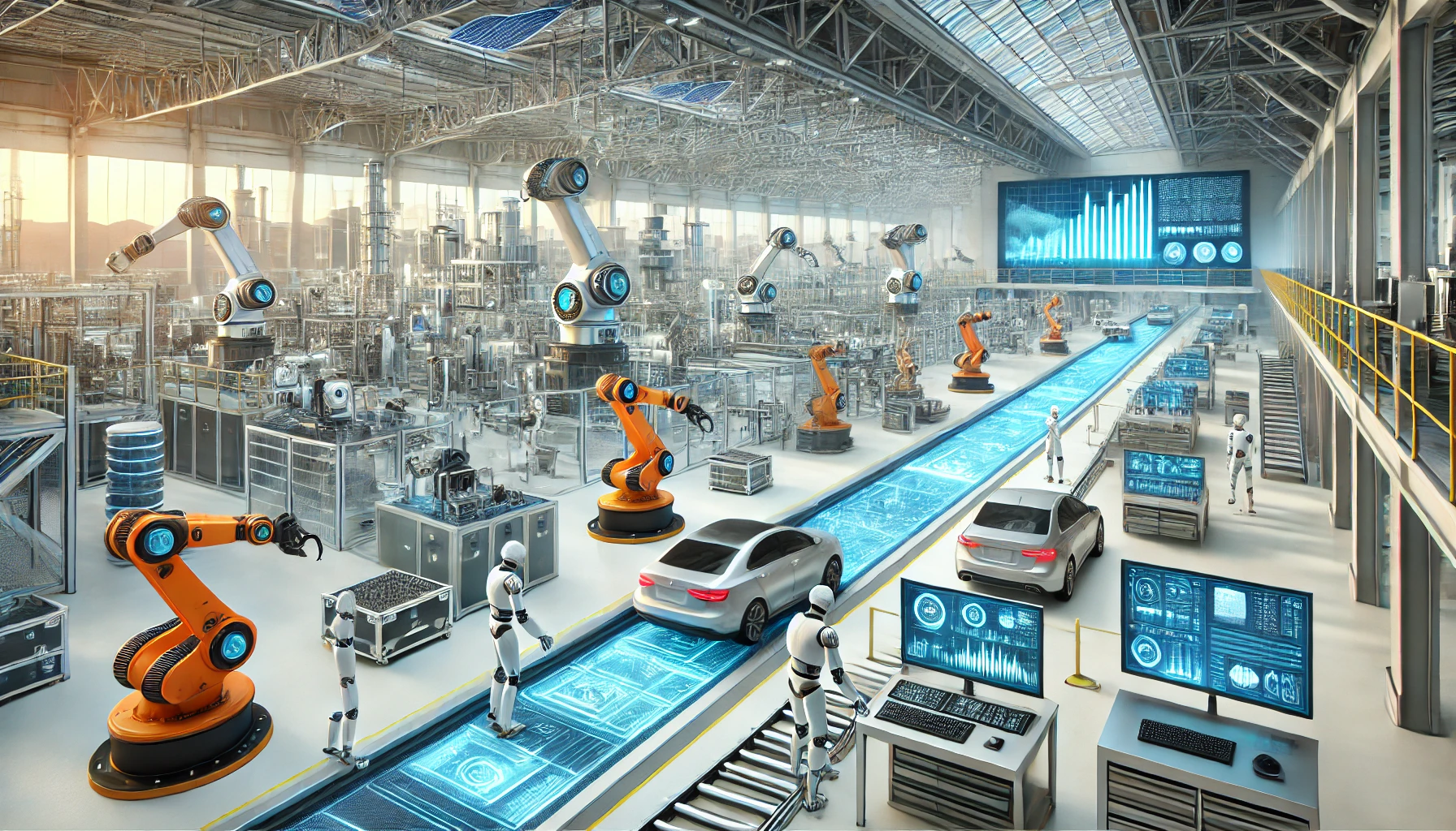 Advanced industry automation scene with robotic systems operating