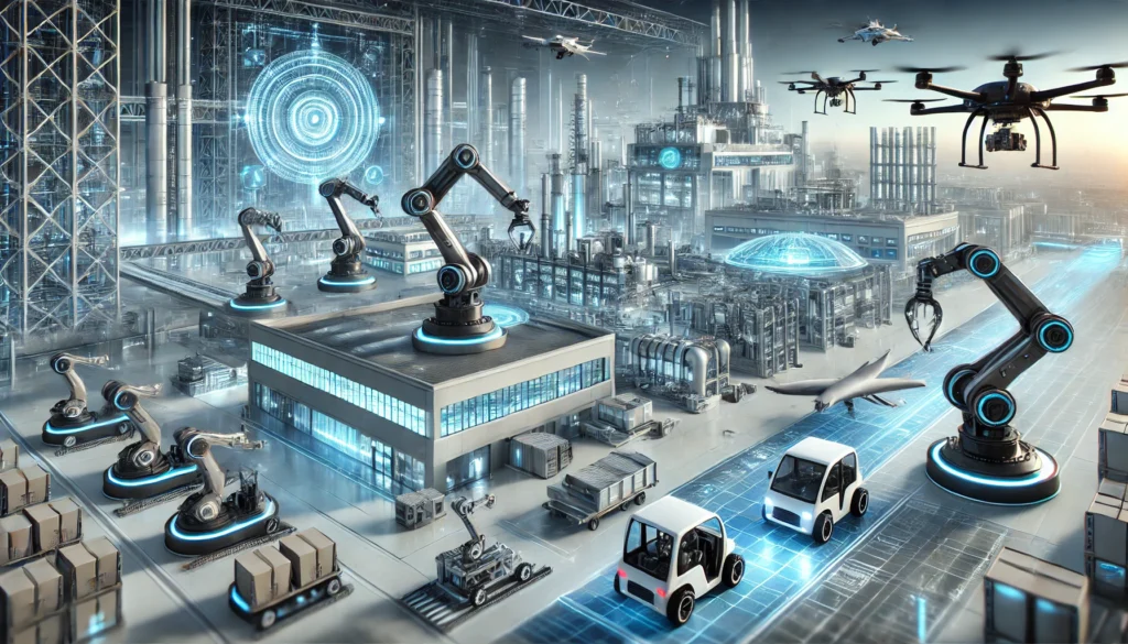 Advanced robotics and automation systems operating in a smart industrial factory.