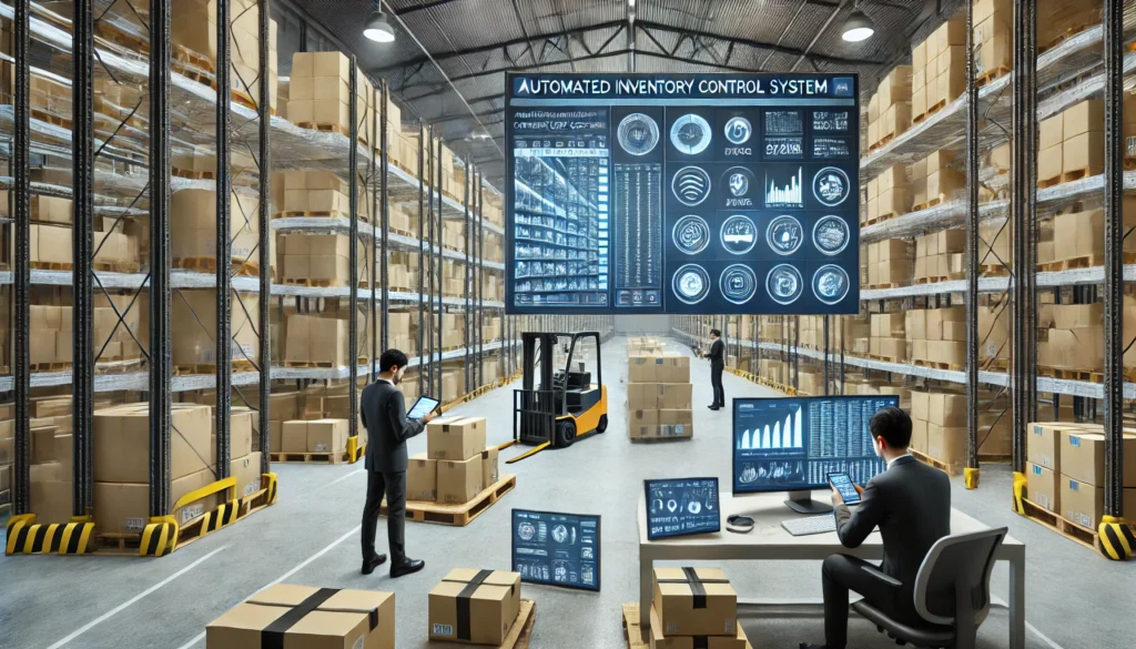 An organized warehouse showcasing the implementation of an automated inventory control system.