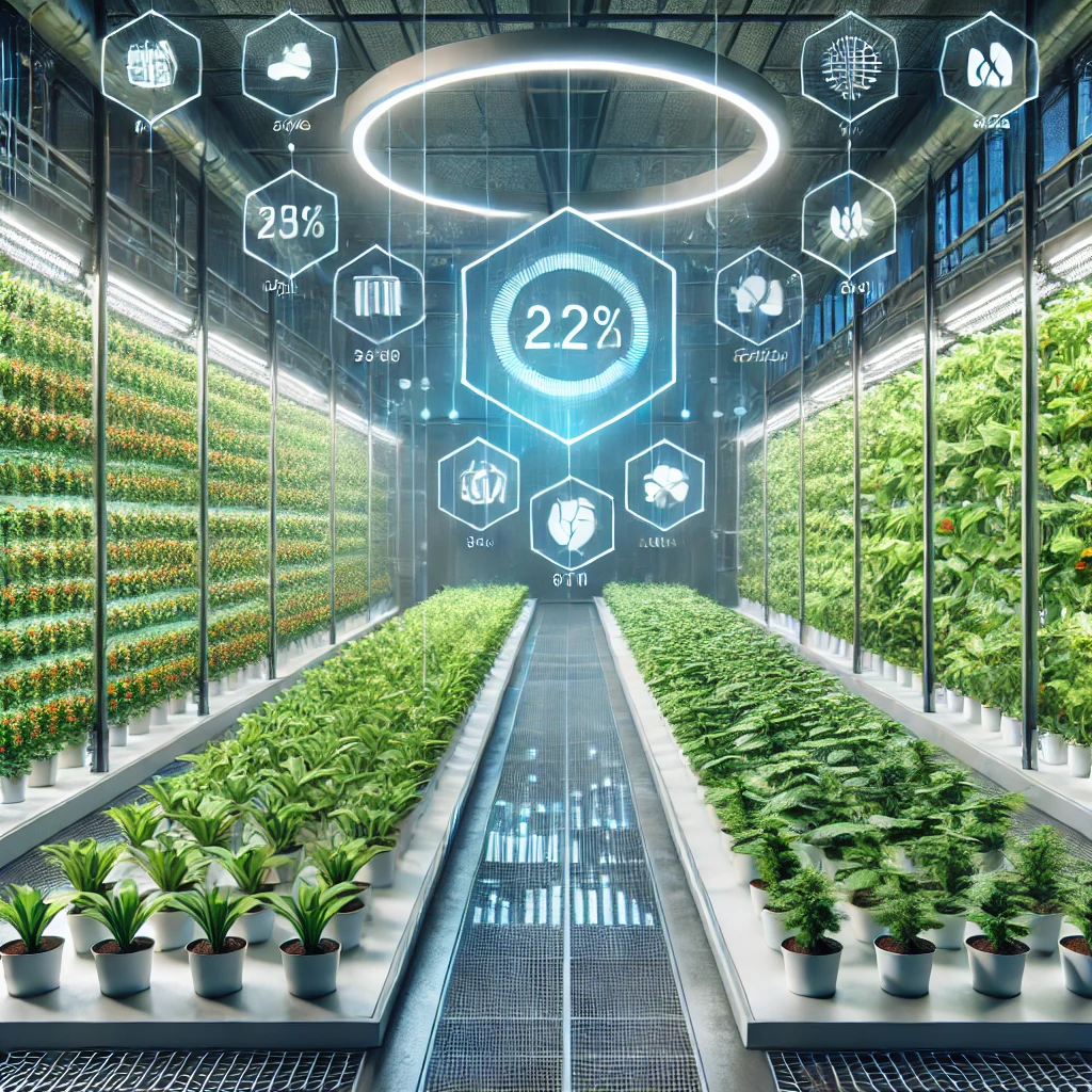 Automated Greenhouse Monitoring and Control System with vibrant plants and sensors