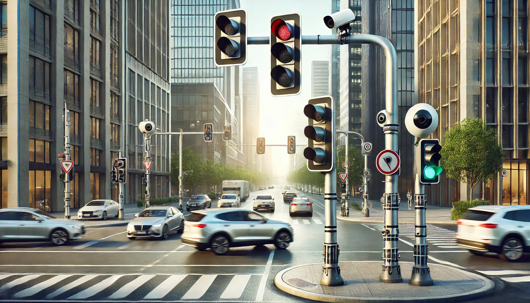 Automated Signal Traffic Control system optimizing one-way traffic flow at an urban intersection.