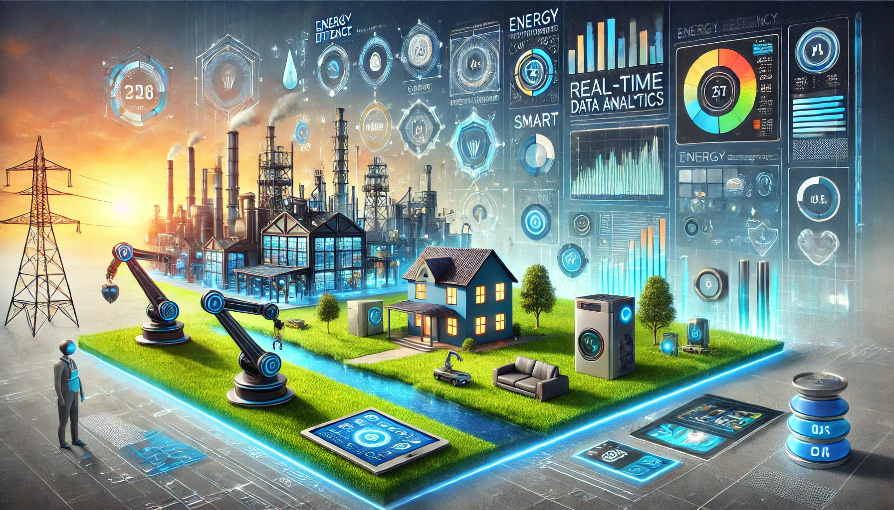 Landscape of modern Automation and Control Systems in industry and smart homes, showing efficiency