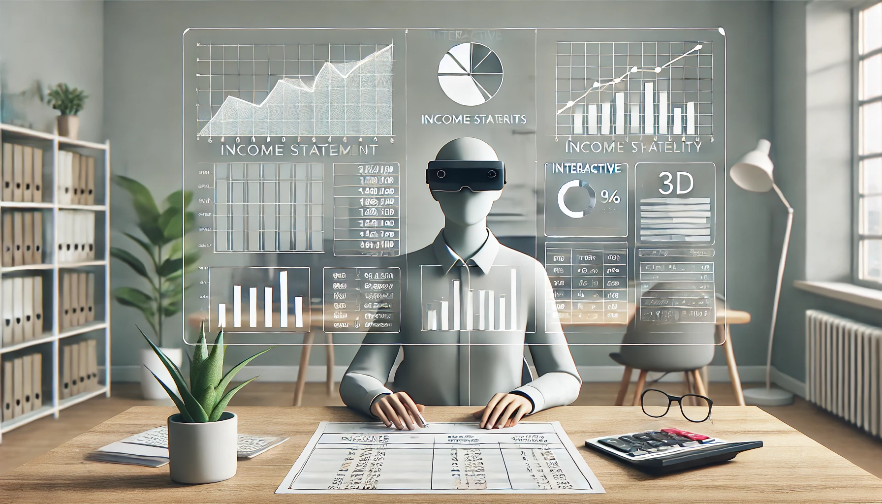 Augmented Reality in Accounting: Accountant using AR glasses to interact with financial data