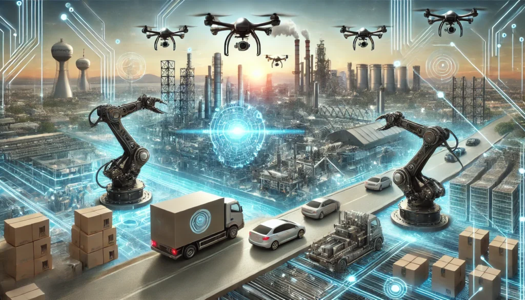 Impact of Automation Robotic arms, drones, and self-driving vehicles in an industrial zone