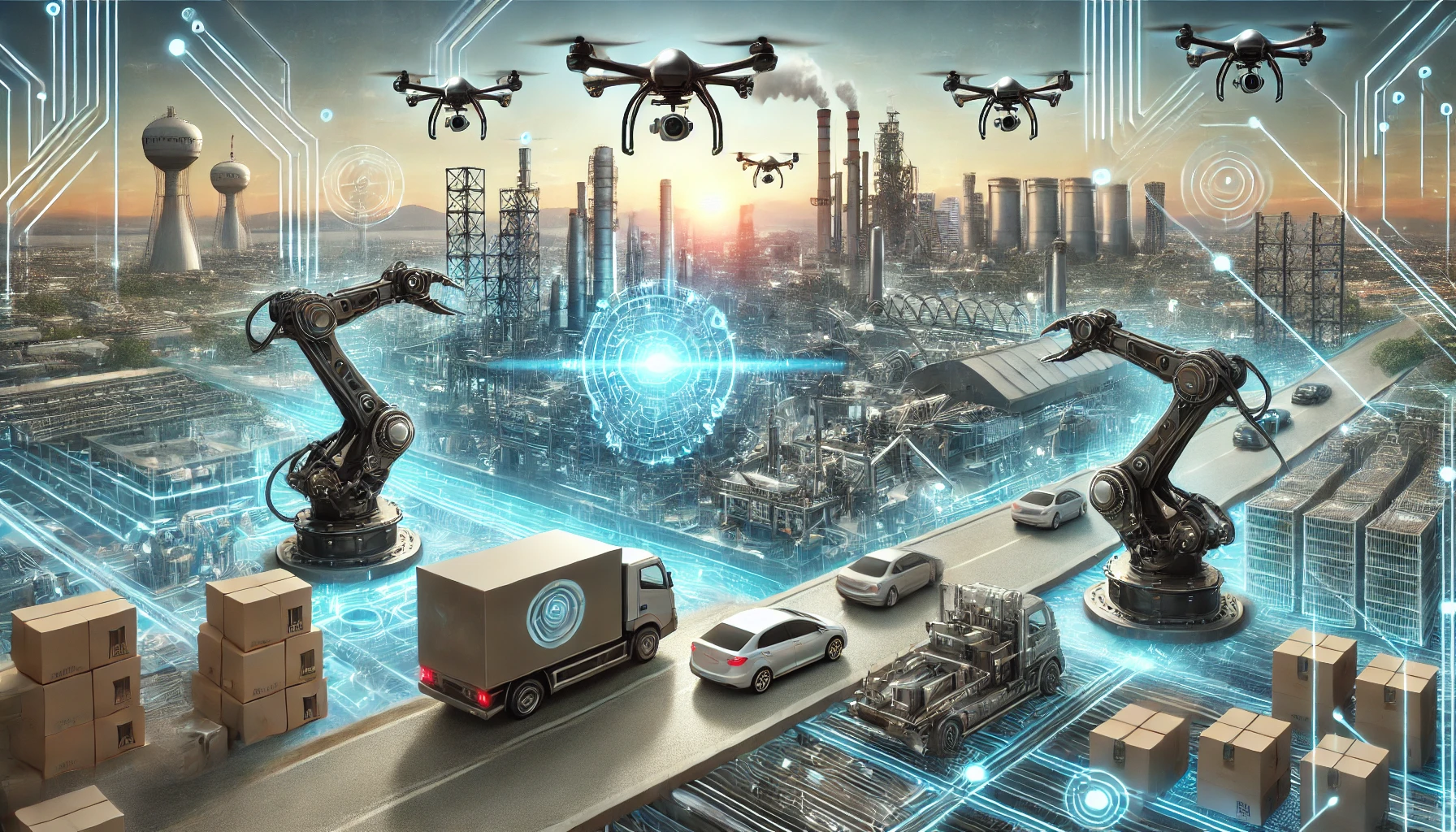 Impact of Automation Robotic arms, drones, and self-driving vehicles in an industrial zone