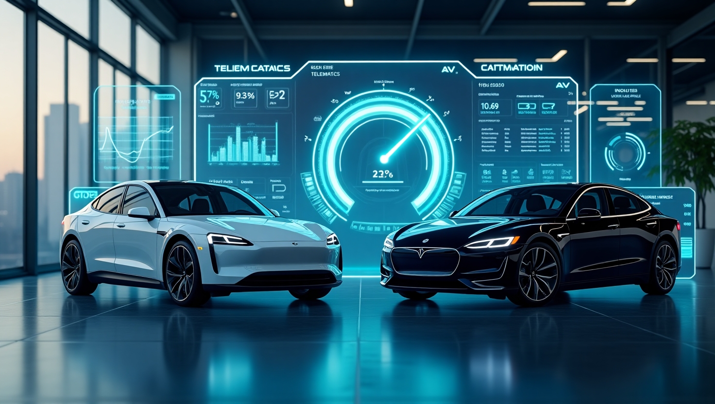 Infographic showing EVs, AVs, telematics, AI analytics, and their impact on insurance industry models.