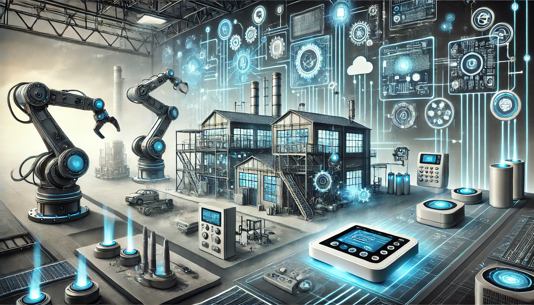 llustration of Automation and Control Systems in industry and smart homes, showcasing efficiency