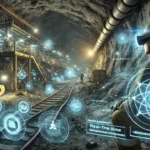 Miners using augmented reality technology underground with 3D maps and data overlays for efficiency