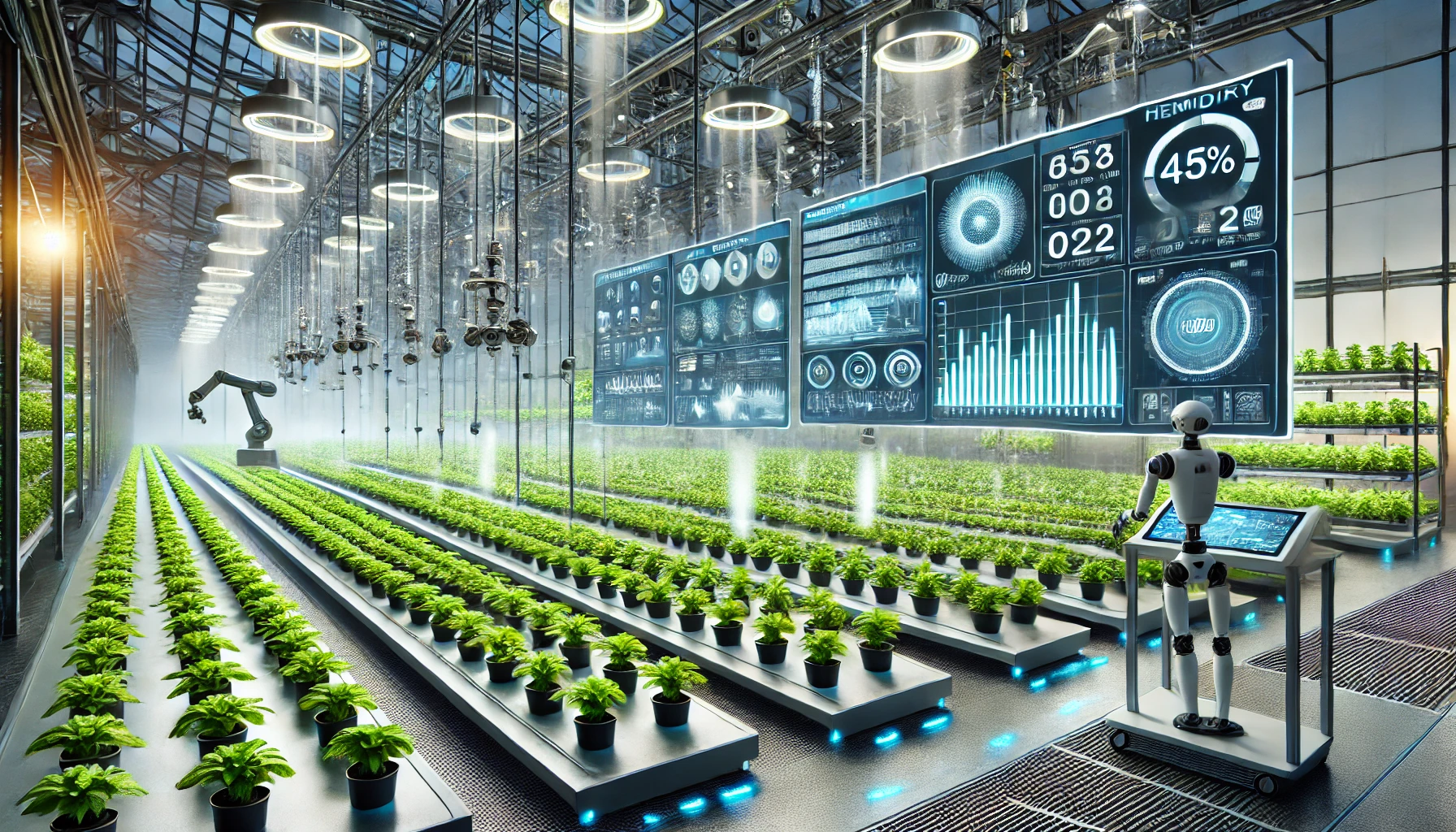 Modern automated greenhouse with sensors and control systems for plant growth