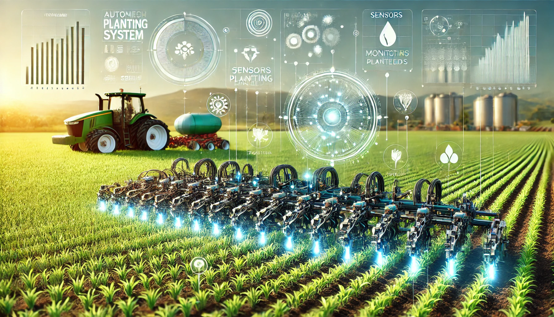 Modern field showcasing Automated Planting System with sensors and machinery