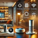 Modern home with a Voice Controlled Home Automation System, highlighting compatibility, privacy, and Wi-Fi challenges