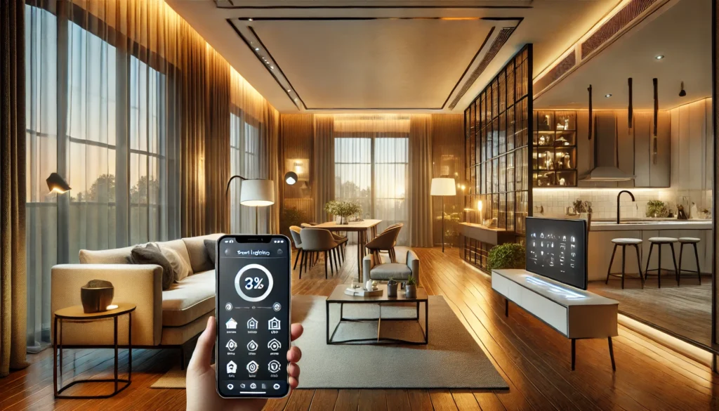 Modern home featuring Automation and Control Systems with voice-activated lighting and smart assistant integration