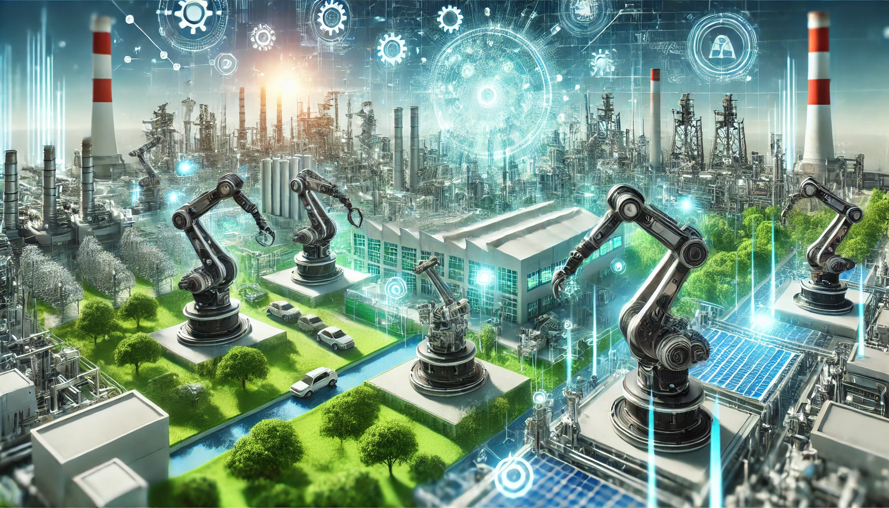 Modern industry automation featuring advanced robotics and systems.