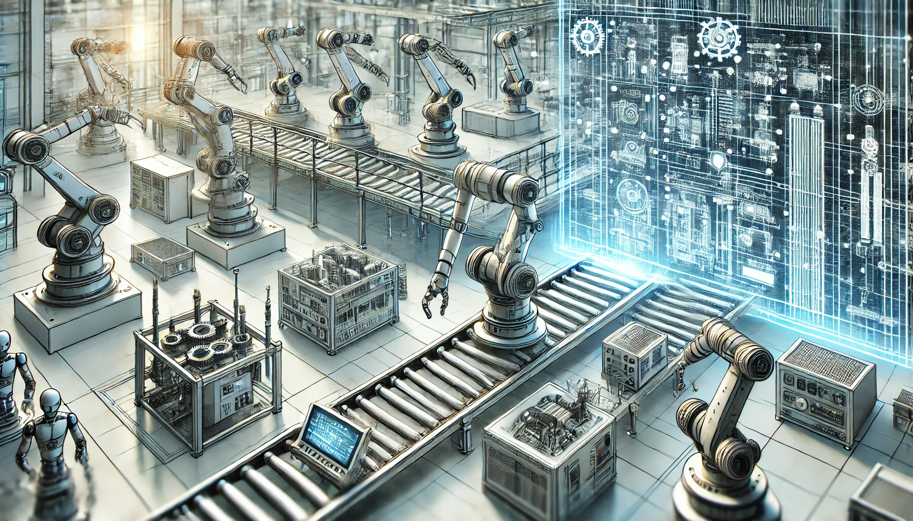 Robotics and automation control systems in an industrial factory setting.