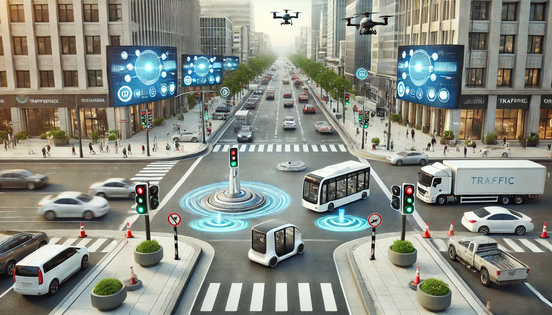 Smart city intersection with an automated traffic control system and AI integration