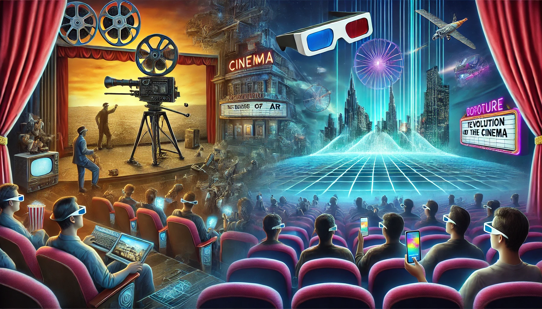 The Evolution of Cinema from classic films to Augmented Reality Cinema with audiences interacting via AR