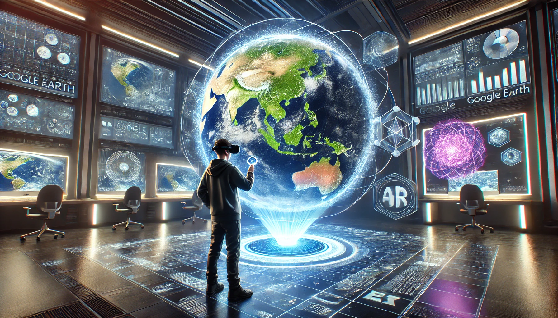 Futuristic view of Google Earth Virtual Reality showcasing immersive 3D exploration and advanced features