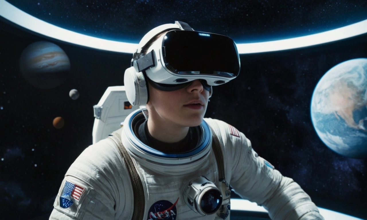 Futuristic astronaut exploring space simulations with advanced Space Virtual Reality technology