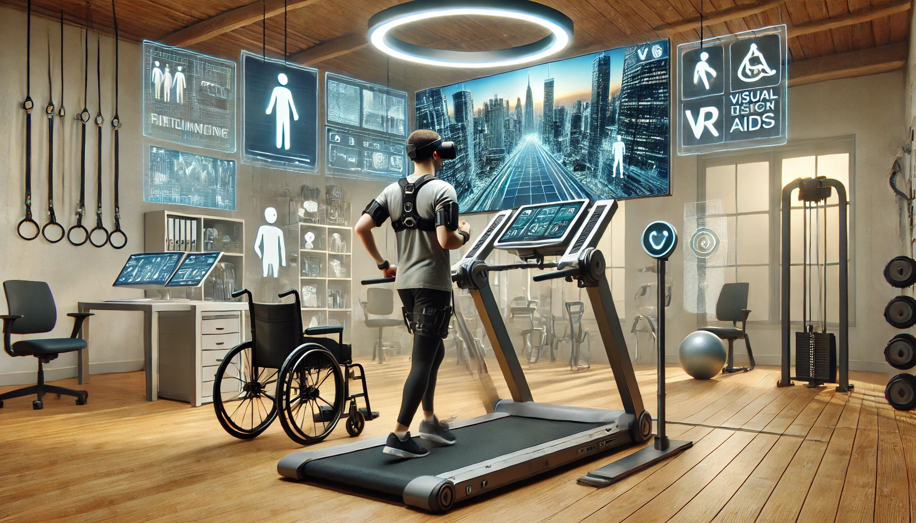 Person using a virtual reality running machine, illustrating its advanced features and immersive experience