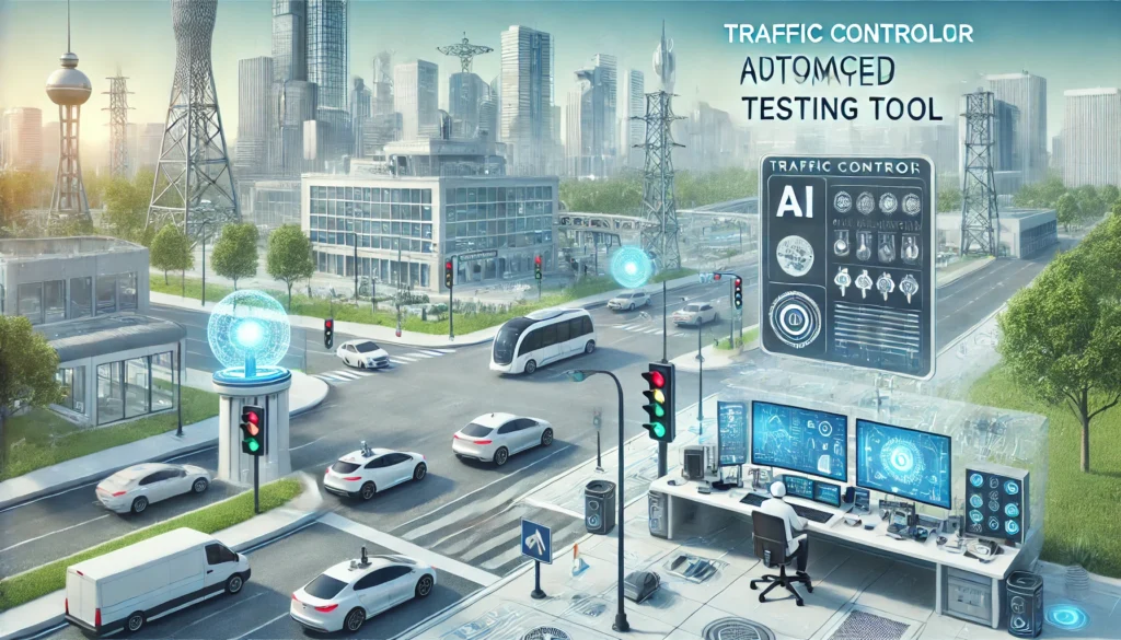 a futuristic urban traffic control system with a focus on "Traffic Controller Automated Testing Tool.