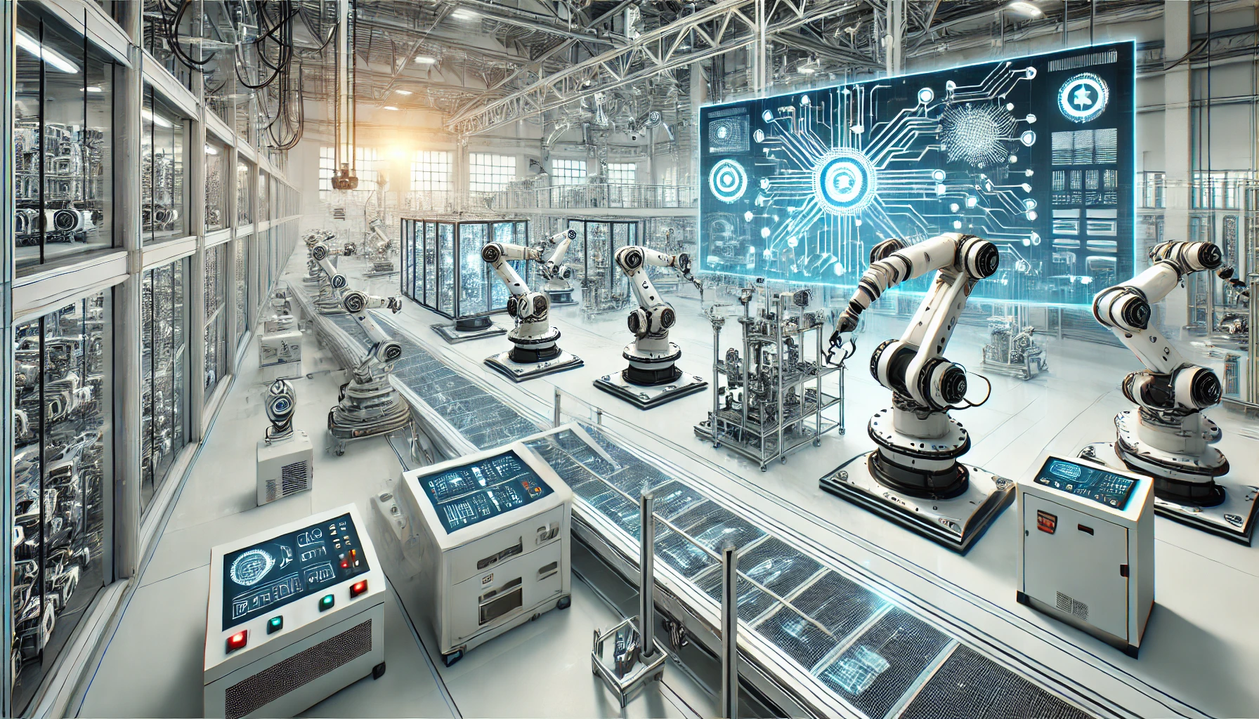 Automation in manufacturing uses robots and control systems to replace manual labor, enhancing efficiency.