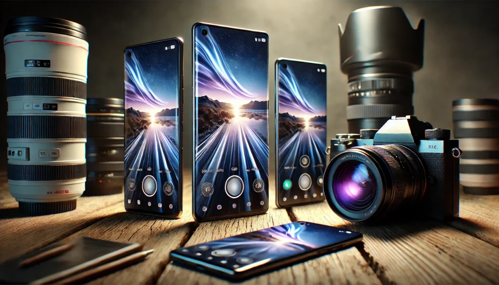 Best Phones for Photography 2025 displayed with camera lenses, showcasing stunning photo capabilities.