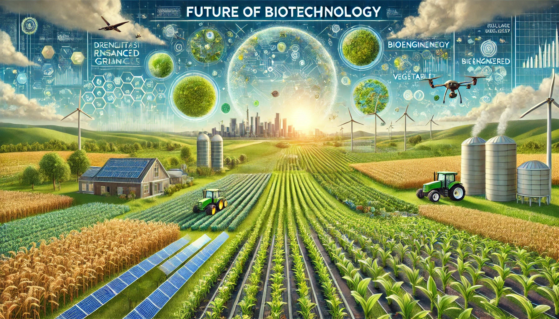 the theme of precision agriculture and biotechnology, showcasing the future of sustainable farming. Let me know if you'd like any adjustments!