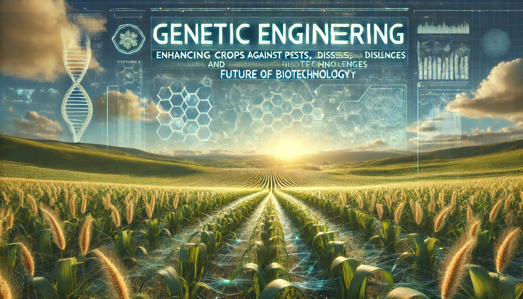 Future of Biotechnology” integrated into the scene. The image focuses on gene editing and agricultural innovation.