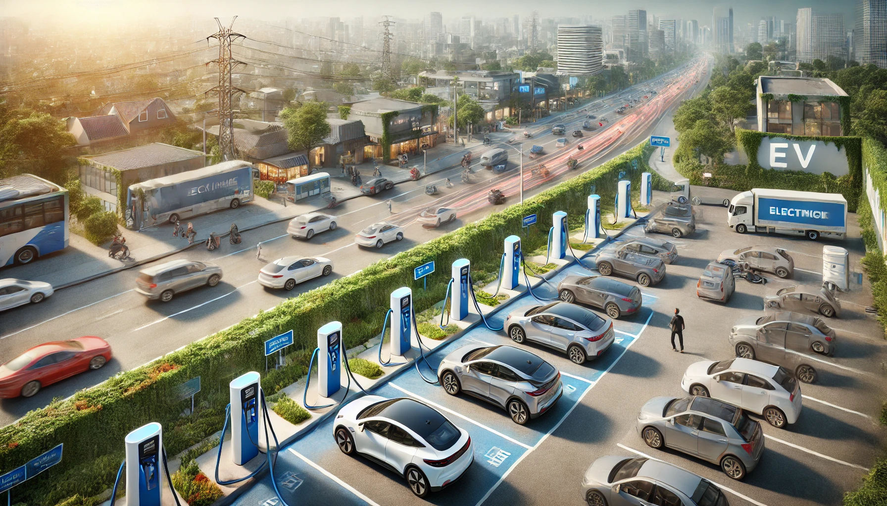 Electric vehicles charging at various stations, showing the impact of infrastructure on EV growth.