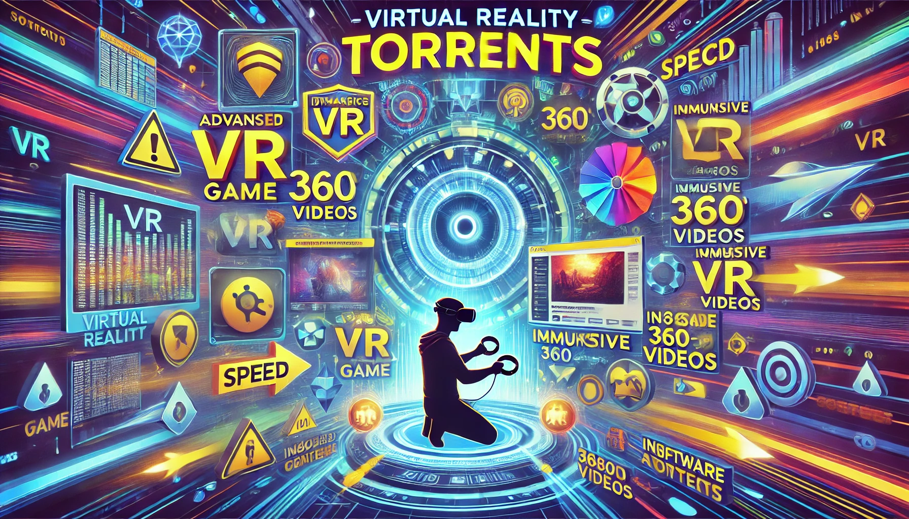 Key characteristics of Virtual Reality Torrents, showcasing VR games, videos, and software