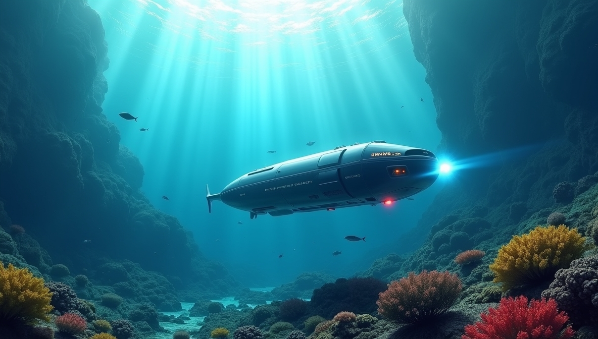 Hugin Endurance AUV exploring deep ocean, symbolizing the future of underwater exploration.