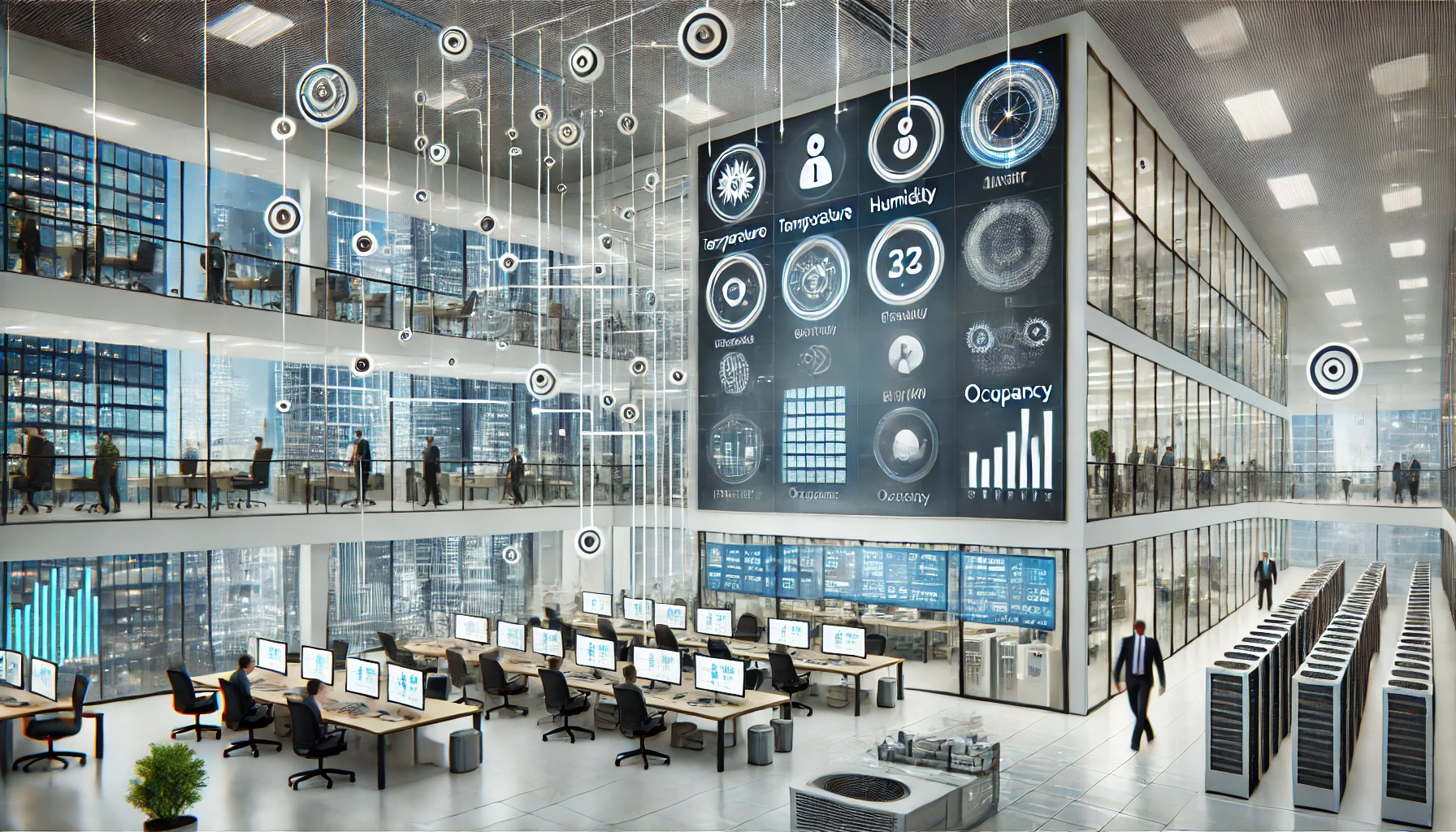 n HVAC Building Automation System in action, showcasing sensors and real-time control of temperature and air quality.