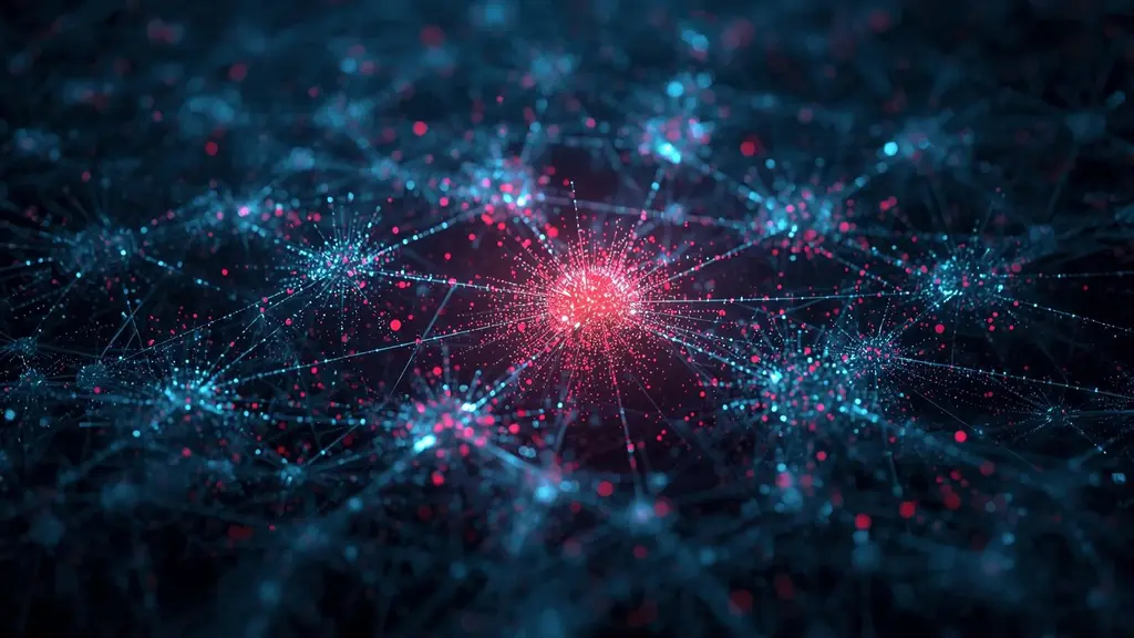 Unsupervised learning illustrated with unlabeled data points forming clusters of hidden patterns.