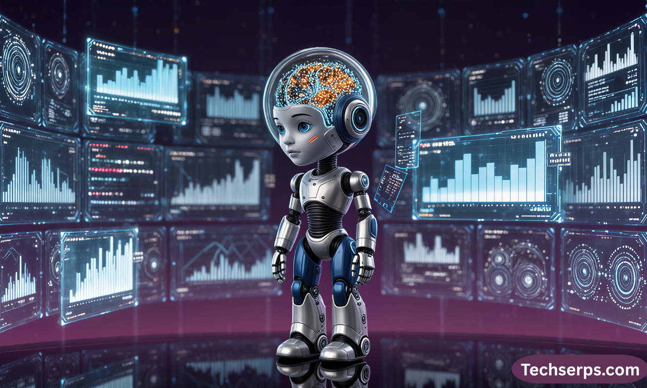 “Humanoid robot with a glowing brain and holographic data screens symbolizing General AI’s human-like reasoning and multitasking.”