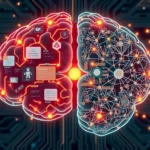Visual comparison of supervised and unsupervised learning in AI, showing labeled data on one side and hidden pattern discovery on the other